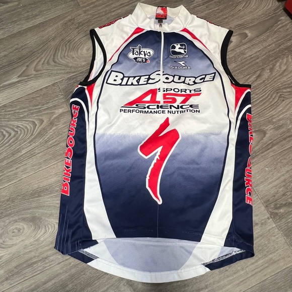 Giordana BikeSource Cycling Sleeveless Jersey Full Zip White Blue‎ Red 0111 - Picture 1 of 8
